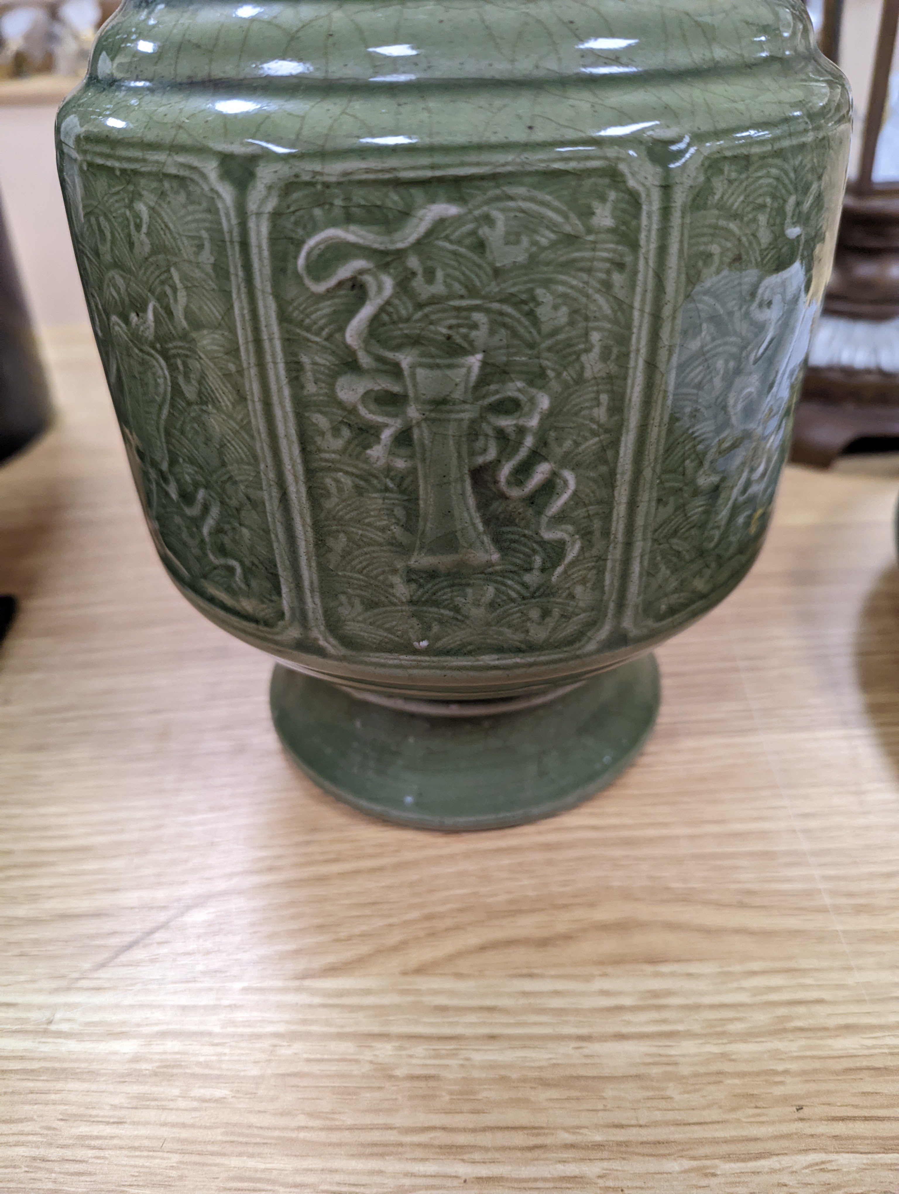 A pair of Chinese celadon glazed vases 35cm
